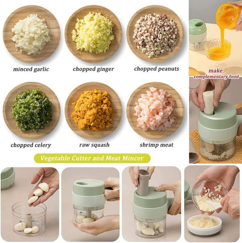 5 In 1 Handheld Hammer Electric Vegetable Cutter Set Mini Wireless Food Choppers