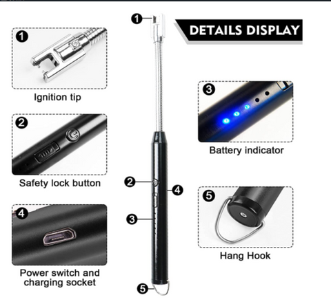Electric Arc Lighter with Safety Lock & LED Battery Display