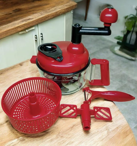 Quick Manual Vegetable Chopper – Onion & Salad Cutter Machine - Red