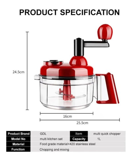 Quick Manual Vegetable Chopper – Onion & Salad Cutter Machine - Red