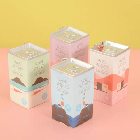 Square Shape Mini Wet Wipes Tissue, Extremely Portable Tin / 30 wet wipes in 1 tin (random Tin Color & Design )